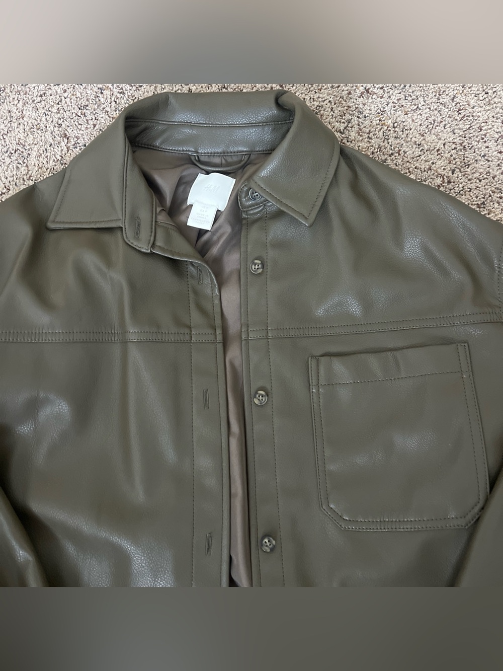 H&M Olive Green Leather Jacket View 2